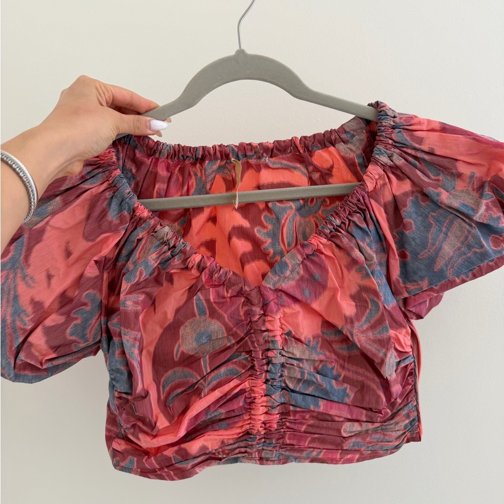Ulla Johnson Pink and Blue Floral Crop Top